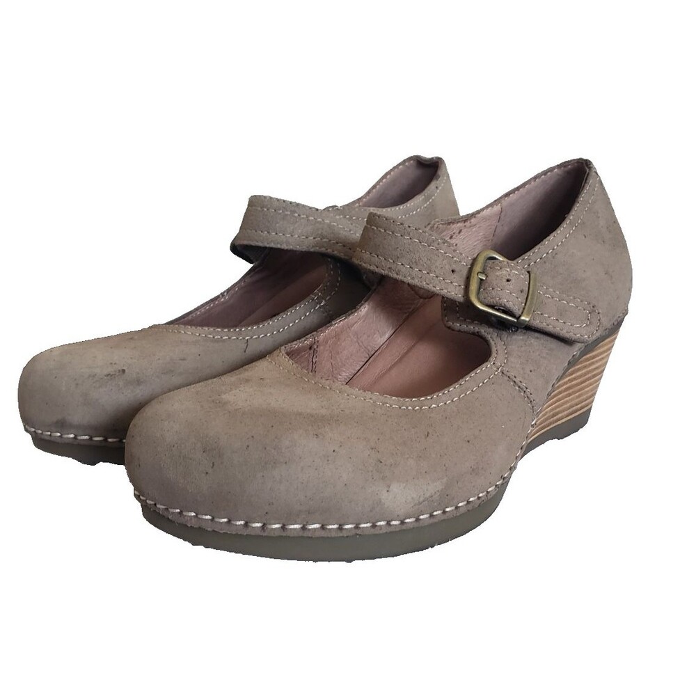 Dansko Sandra Shoes Women's Size 11 EU41 Taupe Suede Comfort Mary Jane Wedges